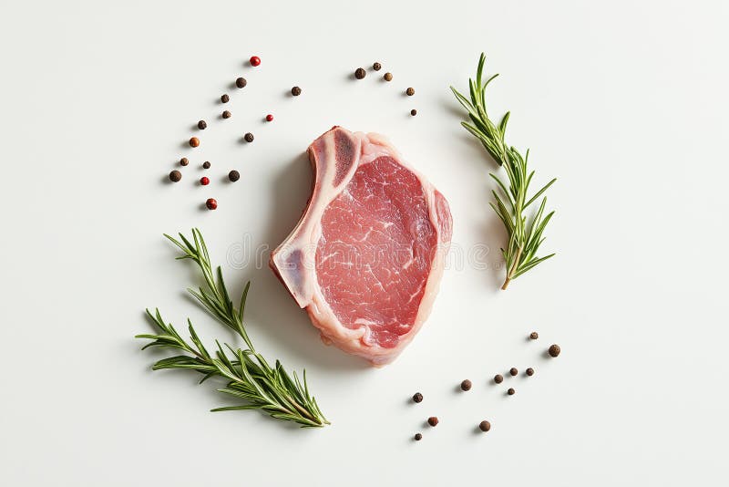 Fresh Pork Chop with Herbs vector illustration