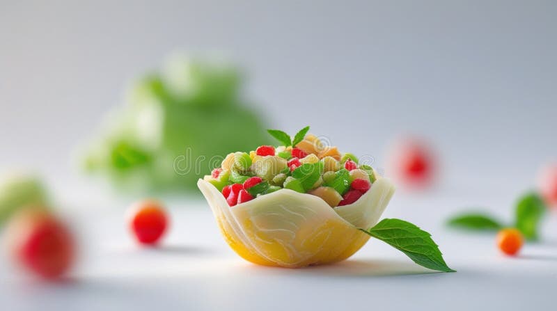 Beautifully crafted salad served in a natural cabbage cup presentation royalty free illustration