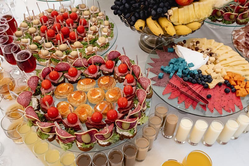 Beautifully Decorated Catering Banquet Table With Cold Snacks Alcohol