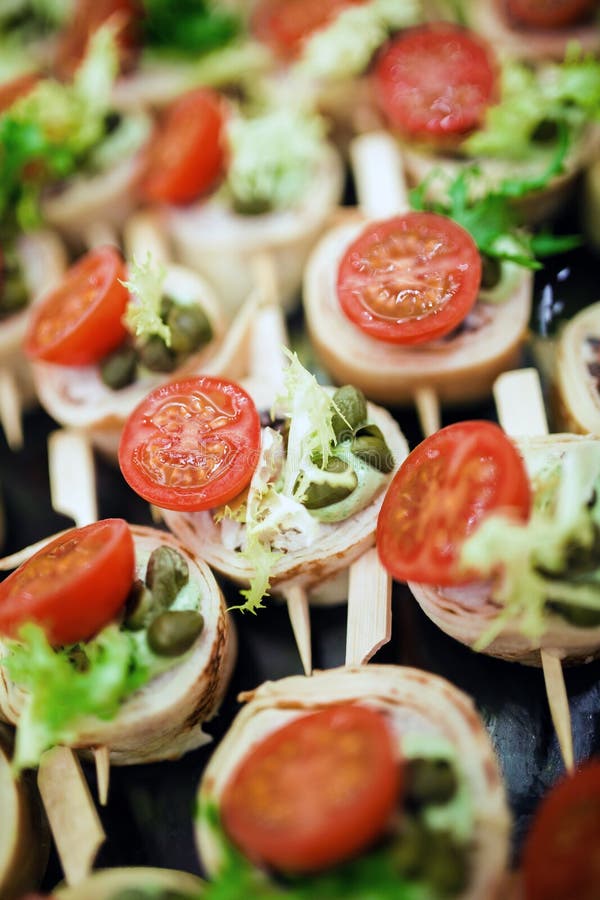 Catering Banquet Table With Salads And Cold Snacks Stock ...