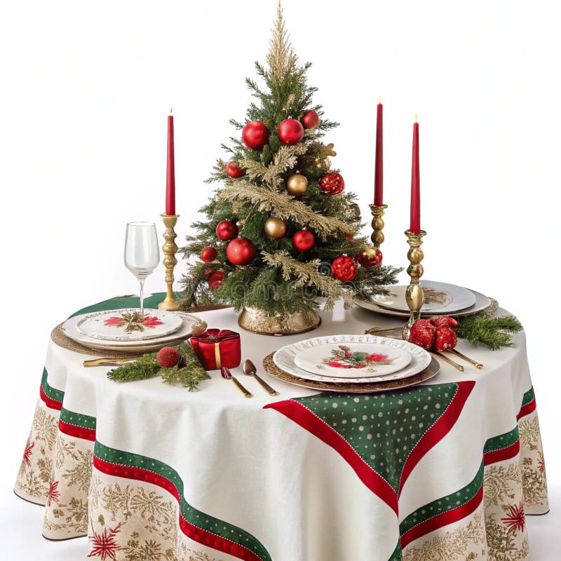 Beautifully decorated Christmas table setting isolated on white background vector illustration