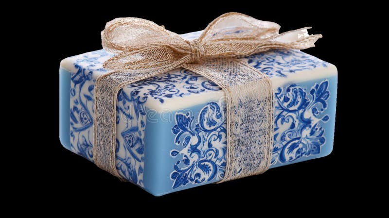 Decorative soap bar wrapped with rustic ribbon on transparent background royalty free illustration