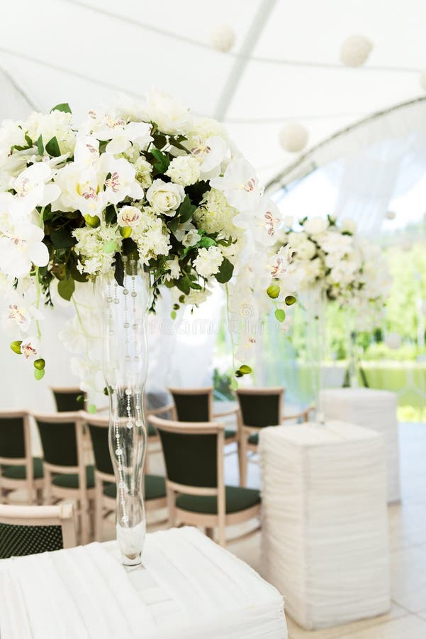 Beautifully decorated in white colours wedding hall