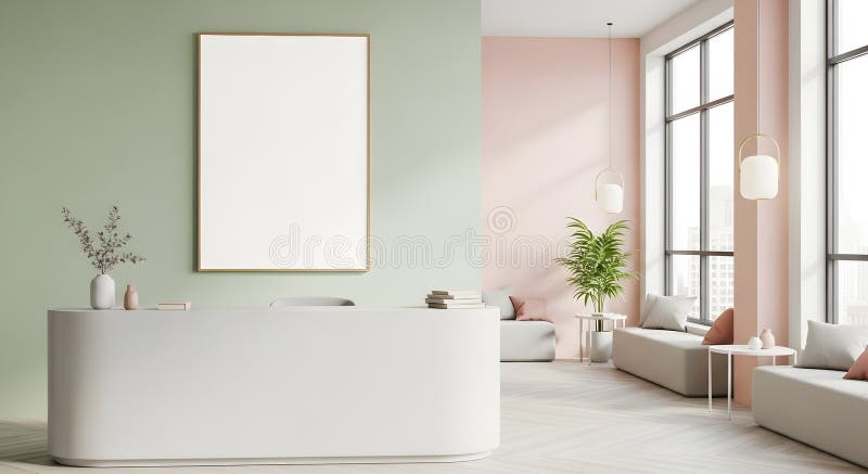 Modern Reception Area with Blank Frame stock illustration