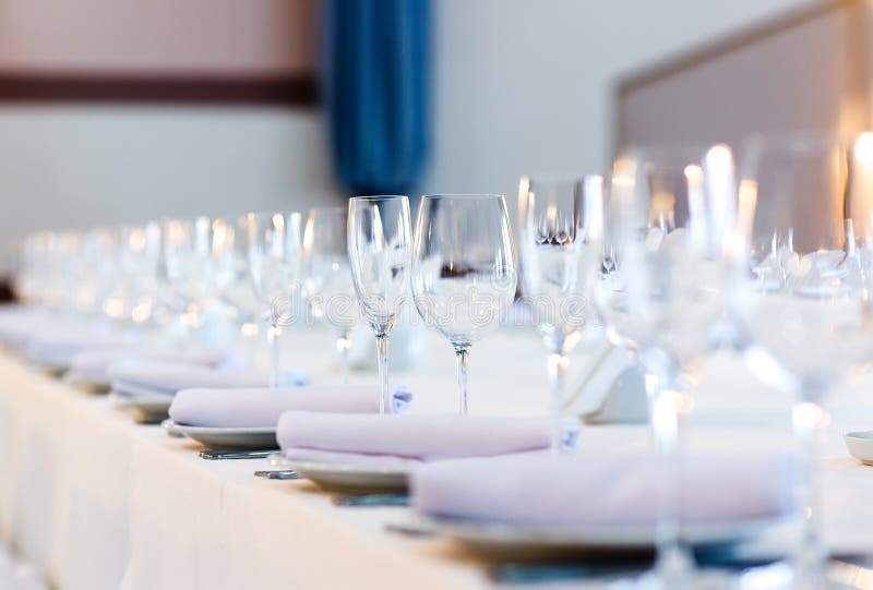 Beautifully Served Table in a Restaurant on a White Tablecloth Stock