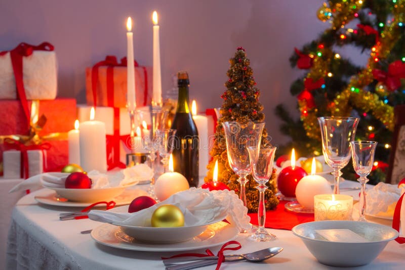 Beautifully Set Table for Christmas Eve Stock Photo - Image of ...