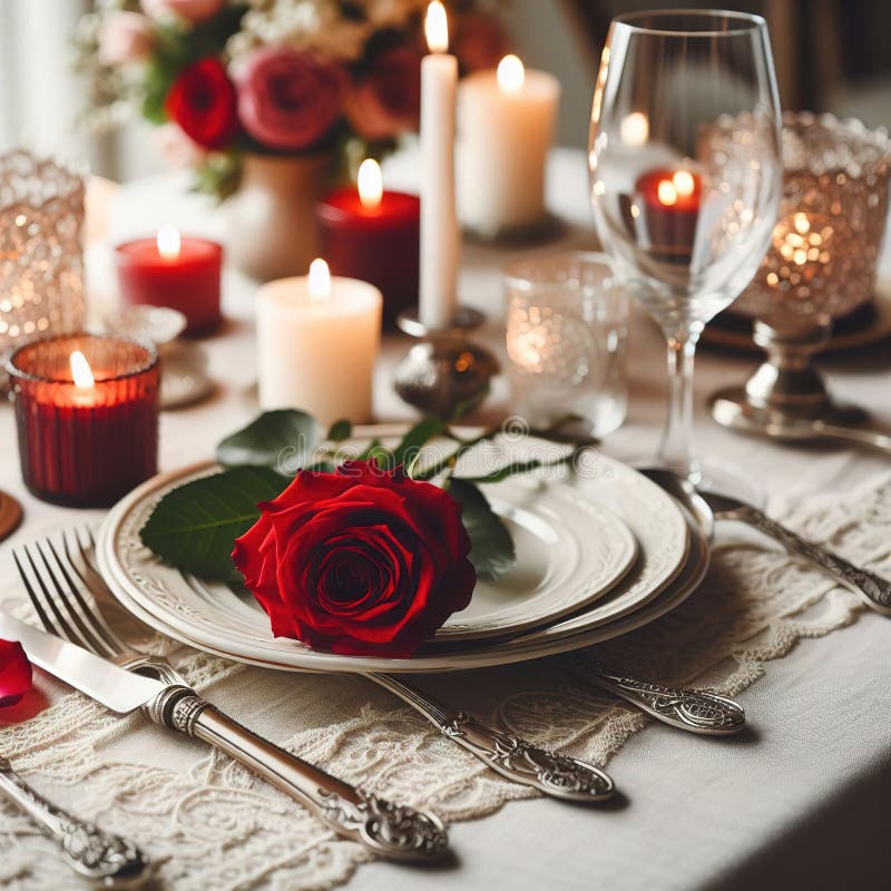 Beautifully Set Table for a Romantic Dinner Stock Photo Image of