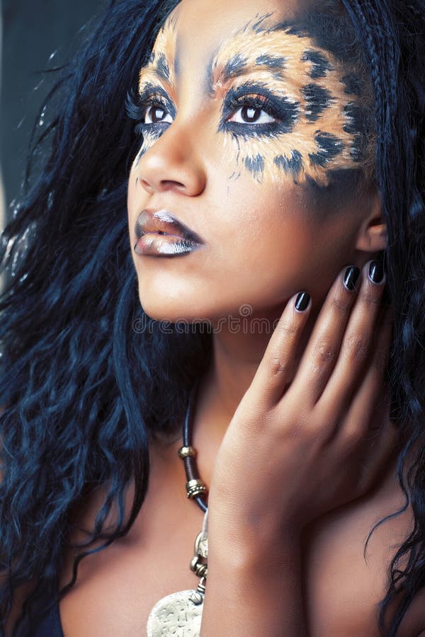 Beauty Afro Girl with Cat Make Up, Creative Leopard Print Closeup, Fashion  Style Halloween Look Stock Photo - Image of female, animal: 151721838