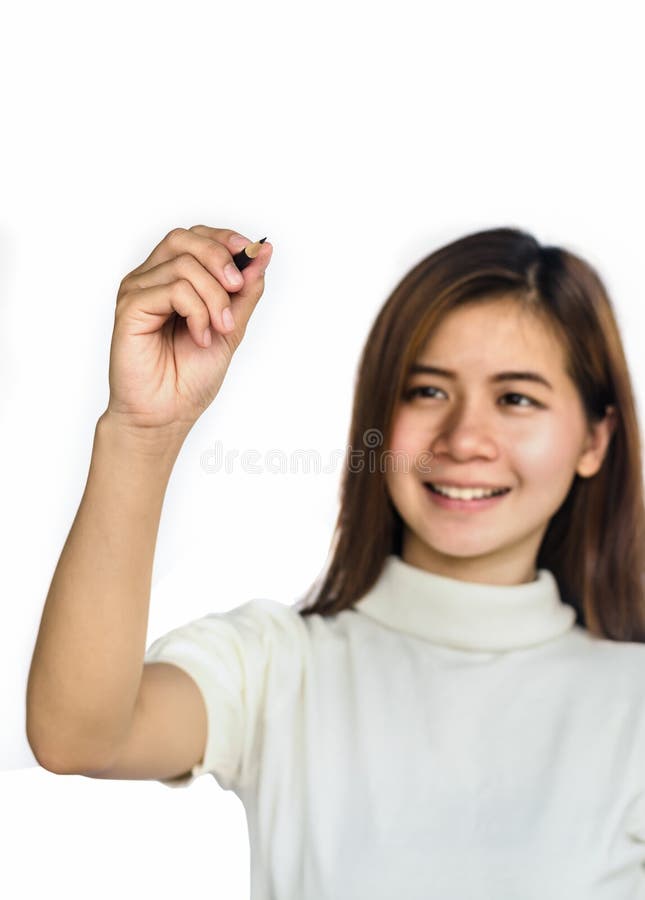 Beauty Asian Girl holding a black Pencil . stock photography Beauty Asian Girl holding a black Pencil . stock photography