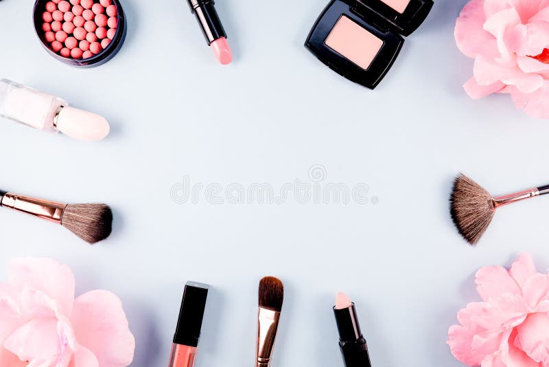 Beauty Background Makeup Cosmetic Product,with Green Leaf and Pink Rose  Blossom on Purple Spring Background. Woman Mother Day Stock Image - Image  of cosmetology, leaves: 152156665
