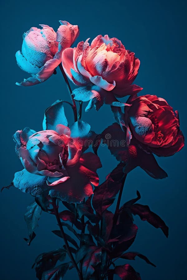 Bright Blossom Design Nature Peony Flower Neon Colours Bloom Flora. Generative  AI. Stock Illustration - Illustration of blue, background: 282994245