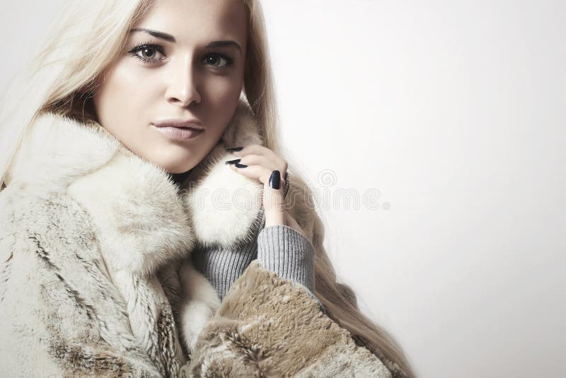 Beautiful Blond Woman Girl in Mink Fur Coat.winter Fashion Stock Photo ...