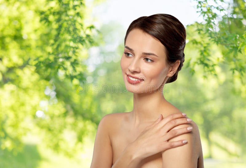 Woman With Bare Shoulder Staring Ahead Stock Photo 