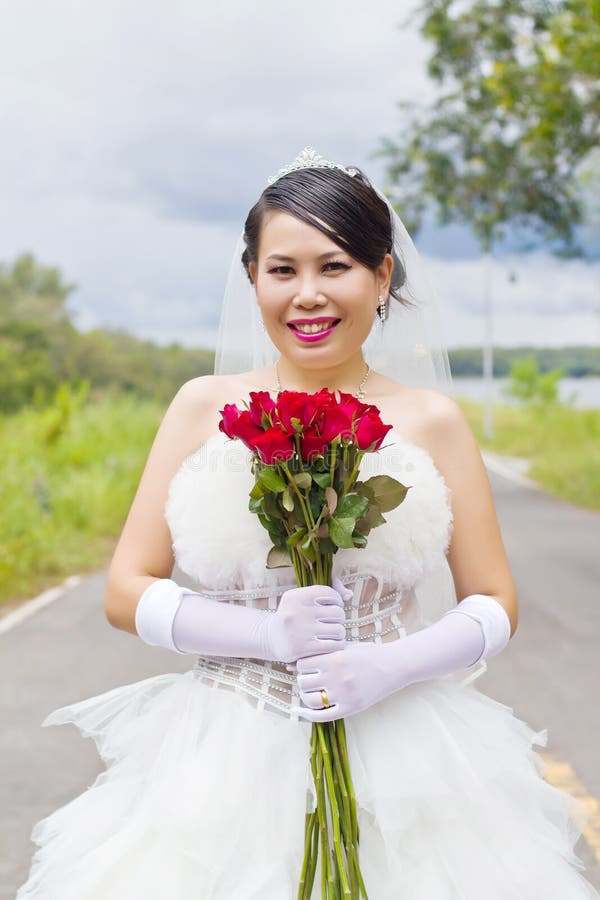 Beauty bride in wedding dress. stock photography