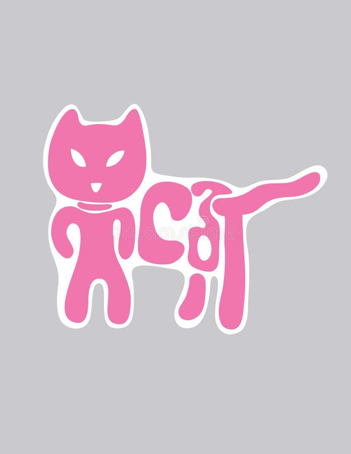 Pink Cat Logo, Art Vector Design Stock Vector Illustration of line