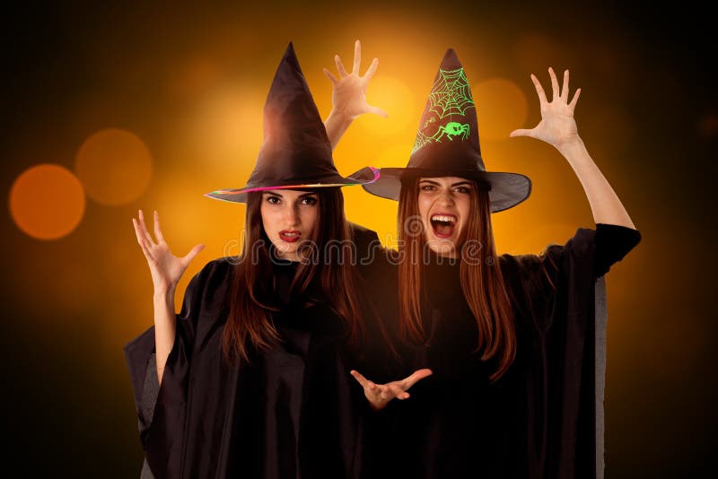 Beauty cheerful girls in halloween style royalty free stock image