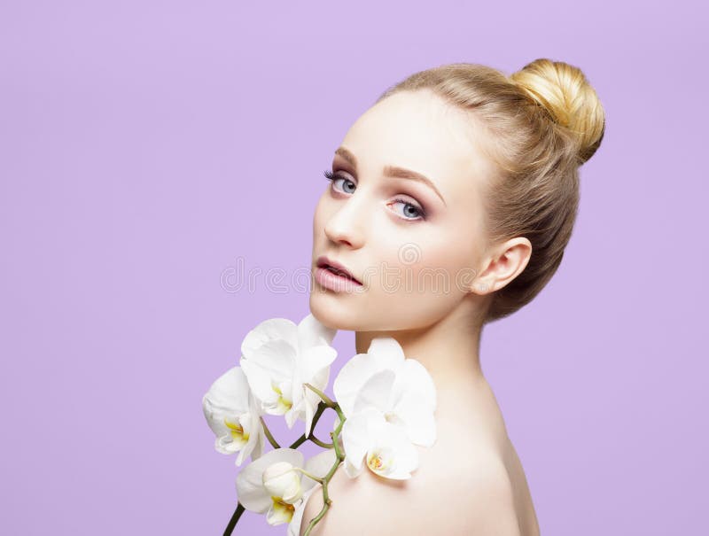 Beauty close-up portrait of beautiful, fresh and healthy girl over magenta background. stock images Beauty close-up portrait of beautiful, fresh and healthy girl over magenta background. stock images