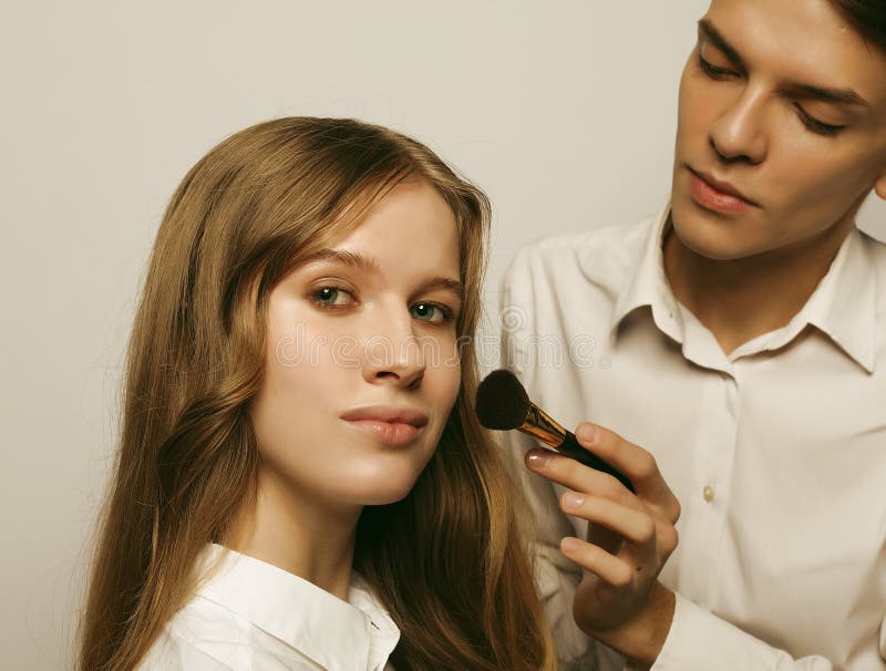 Beauty Concept: Make-up Artist Doing Makeup Stock Image - Image of