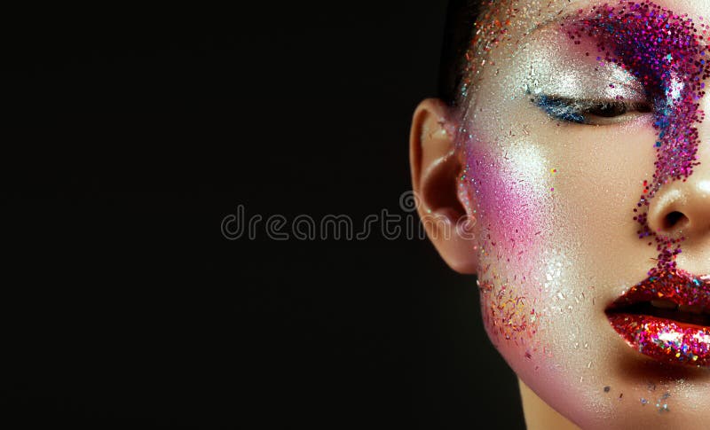 Beauty, cosmetics and makeup. Magic eyes look with bright creative make-up