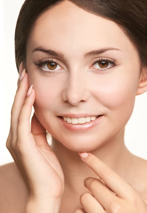 Beauty cosmetology face. Girl facial portrait. Hydra cream and injection. Dermatology female model. Young woman royalty free stock image Beauty cosmetology face. Girl facial portrait. Hydra cream and injection. Dermatology female model. Young woman royalty free stock image