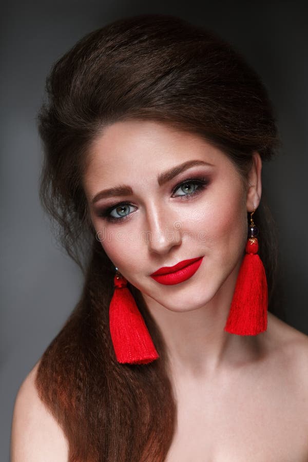 Beauty Gentle Glamour Woman Portrait Brunette Hair Collected Stock ...