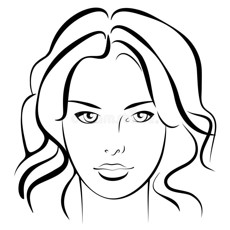 Beauty Girl. Fashion Beautiful Woman Face. Ink. Stock Vector