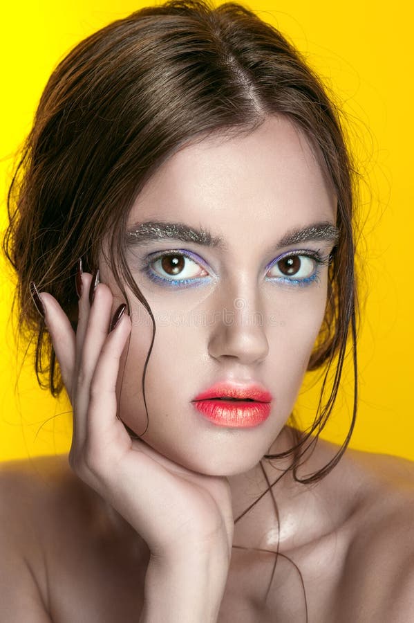 Beauty Girl Portrait with Vivid Makeup. Fashion Woman Portrait Close Up ...