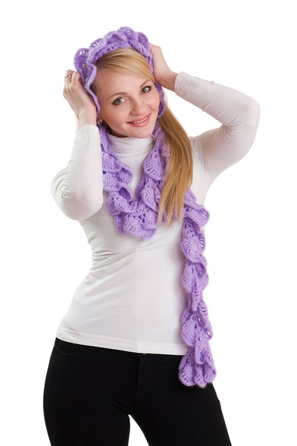 Beauty girl in purple scarf.