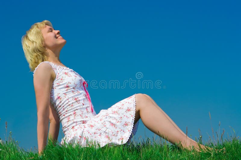 Beauty girl relax on grass