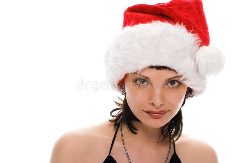 Beauty girl in santa red cap