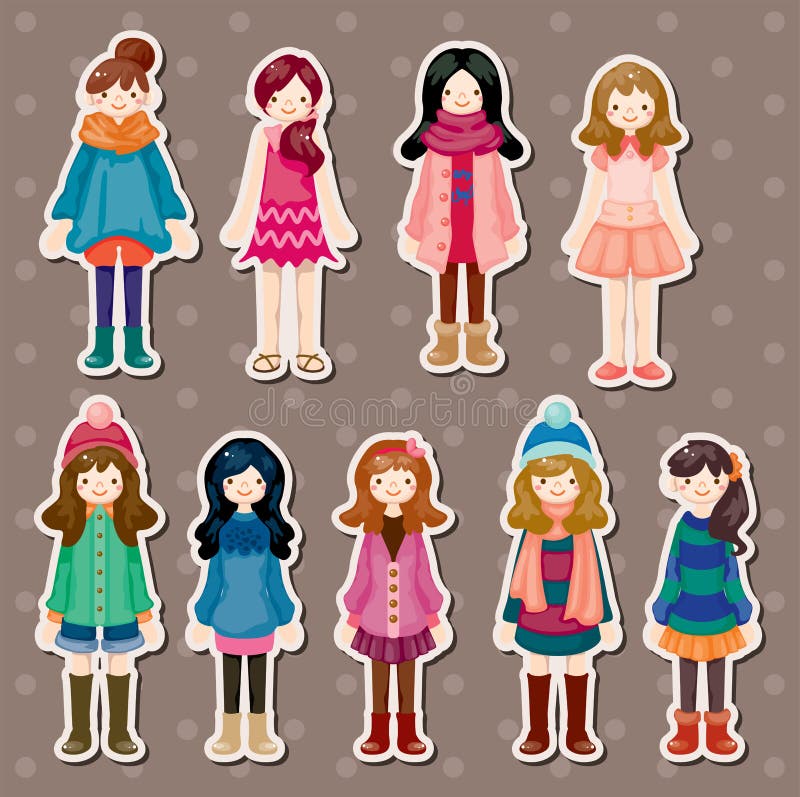Cartoon girl stickers stock vector. Illustration of fashionable 24724345