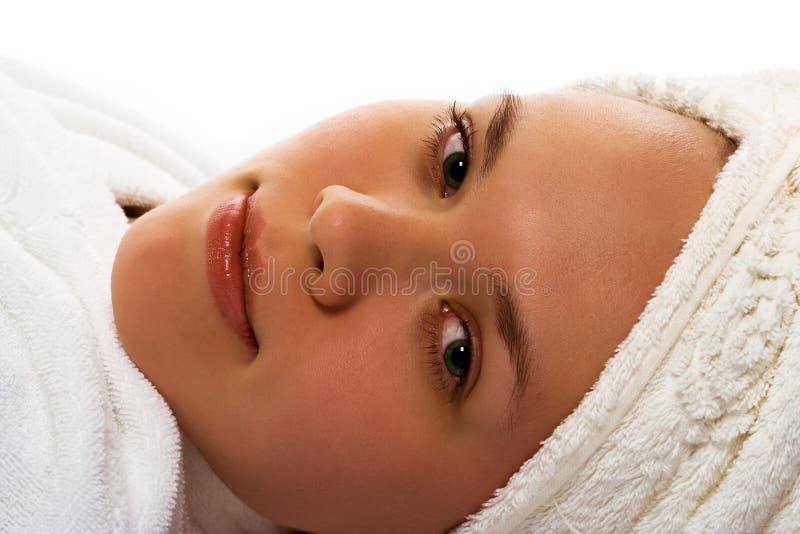 Beauty girl in towel after shower