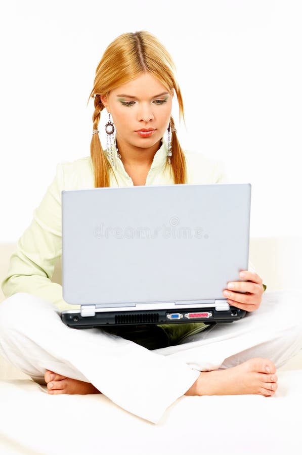 Blonde Using Laptop Computer Stock Photo - Image of skin, blonde: 511600
