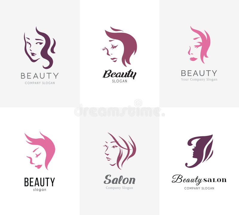 Vector Logo Style Drawing of a Beautiful Girl with Long Wavy Hair Stock ...