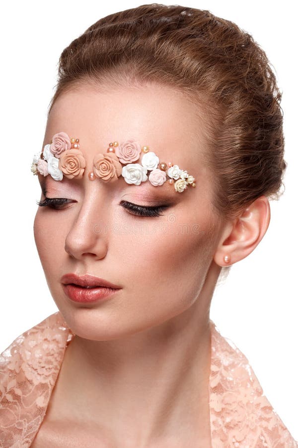Beauty Model Portrait with Creative Eyebrows Stock Photo Image of