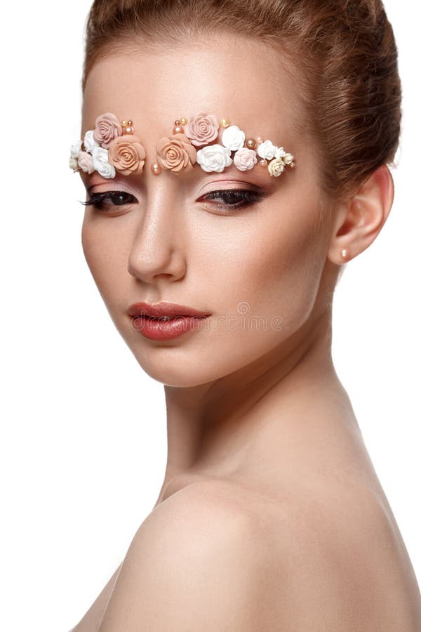 Beauty Model Portrait with Creative Eyebrows Stock Image Image of