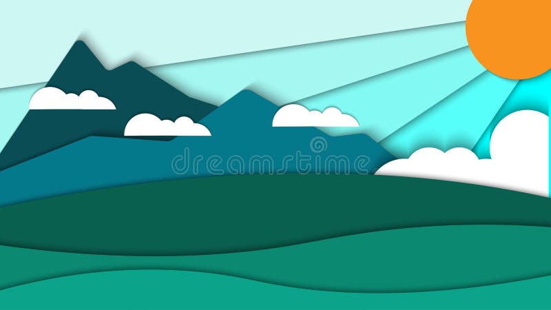Beauty nature landscape blue mountain paper art style with cloud background vector illustration, landscape pattern