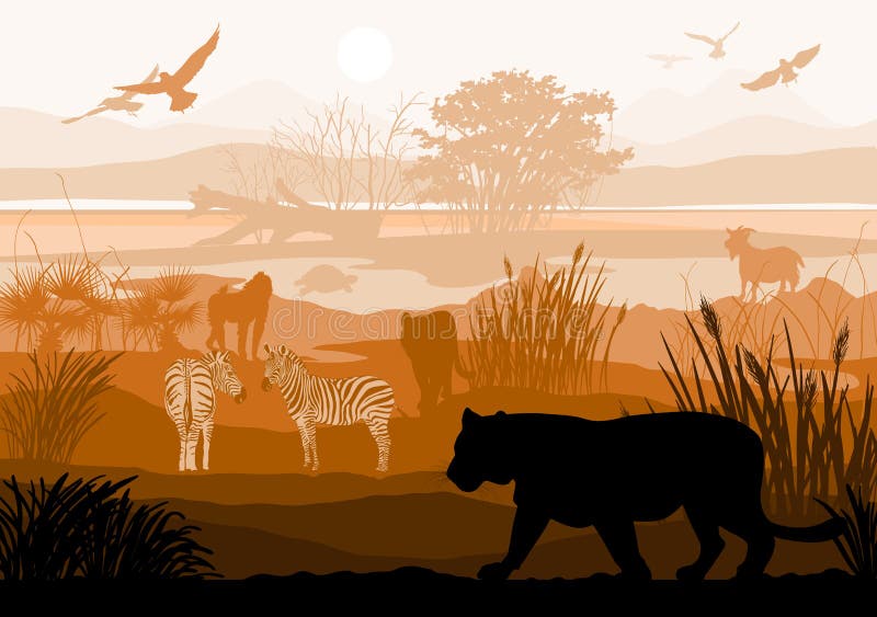 Beauty of Nature with Wild Animals (Tiger, Zebra, Goat, Bird, Mo Stock Vector - Illustration of silhouette, background: 67522041 Beauty of Nature with Wild Animals (Tiger, Zebra, Goat, Bird, Mo Stock Vector - Illustration of silhouette, background: 67522041