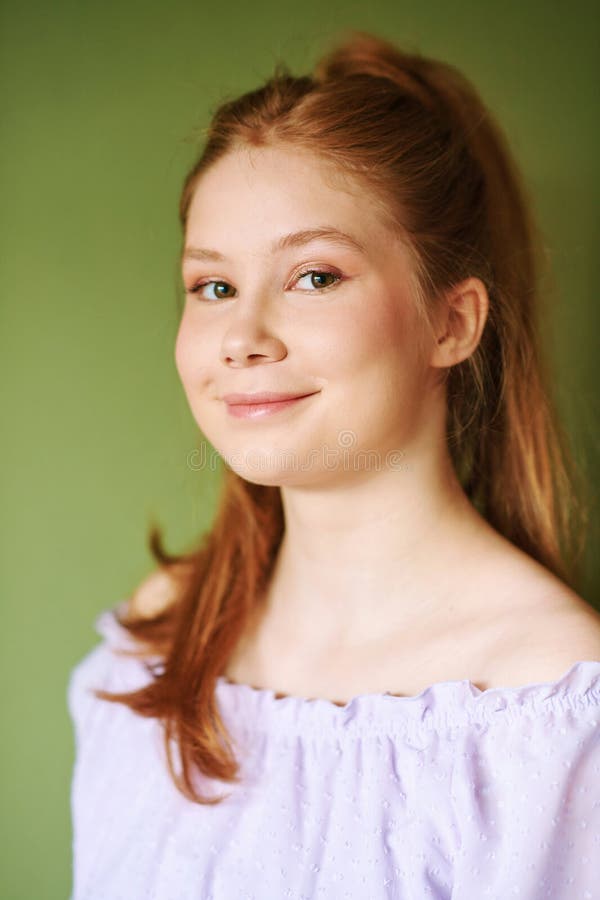 Studio Portrait of Pretty Young Teenage 15 - 16 Year Old Girl Stock ...