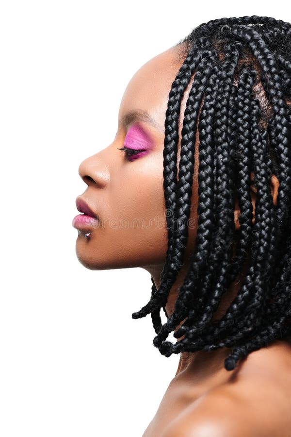 Beauty Portrait In Profile Of An African American Girl Pink Make Up Visage Stock Image Image