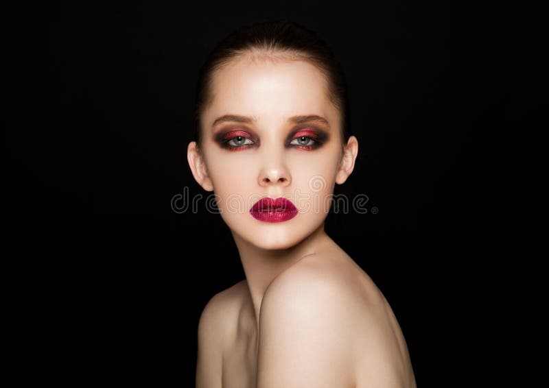 Beauty Portrait Red Eyes and Lips Make Up Model Stock Photo Image of clean, girl 88073156