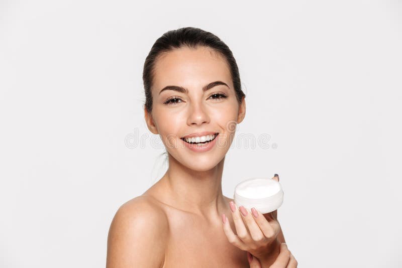 Beauty Portrait Of A Smiling Beautiful Half Naked Woman Stock Image