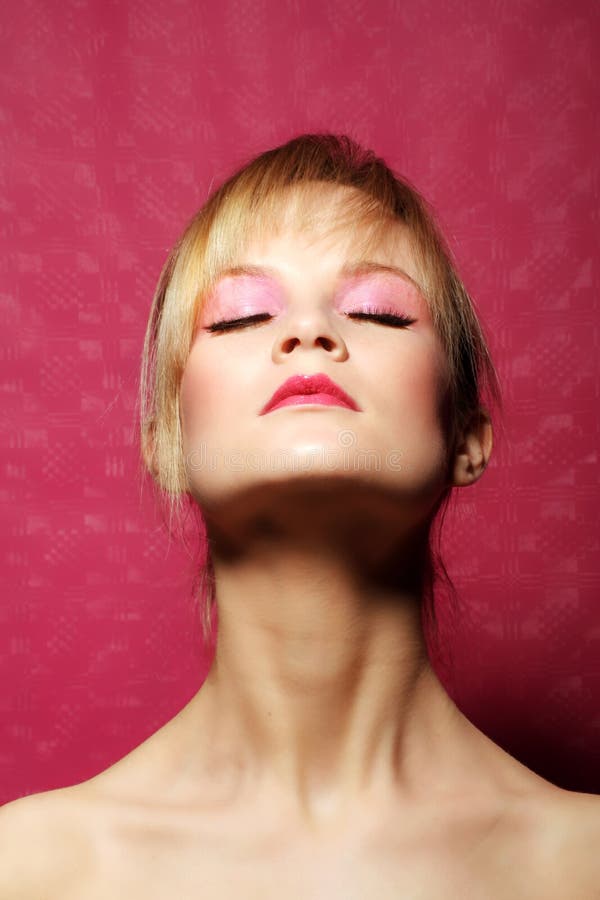 Beauty Portrait of a Woman in Pink Stock Image Image of gentle