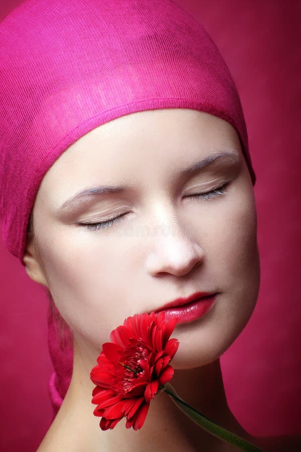 Beauty Portrait of a Woman in Pink Stock Image Image of gentle