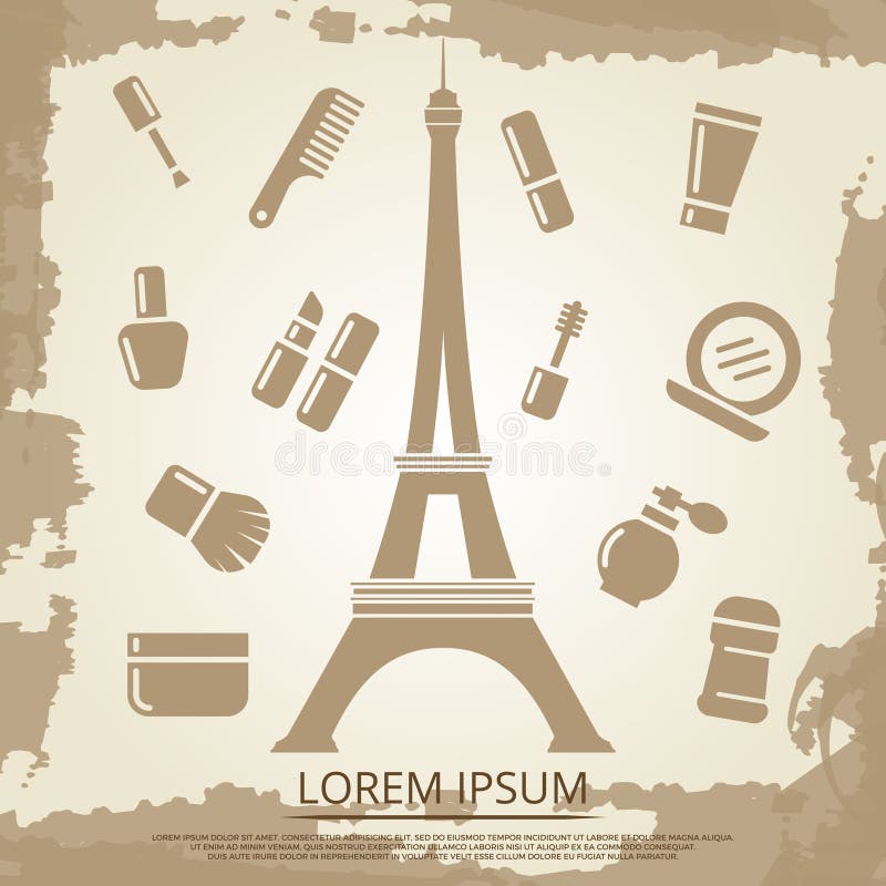 Beauty poster with cosmetics and Eiffel tower vector illustration Beauty poster with cosmetics and Eiffel tower vector illustration