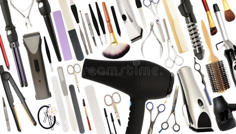 Beauty Salon and Barber shop Tools or Equipment Isolated
