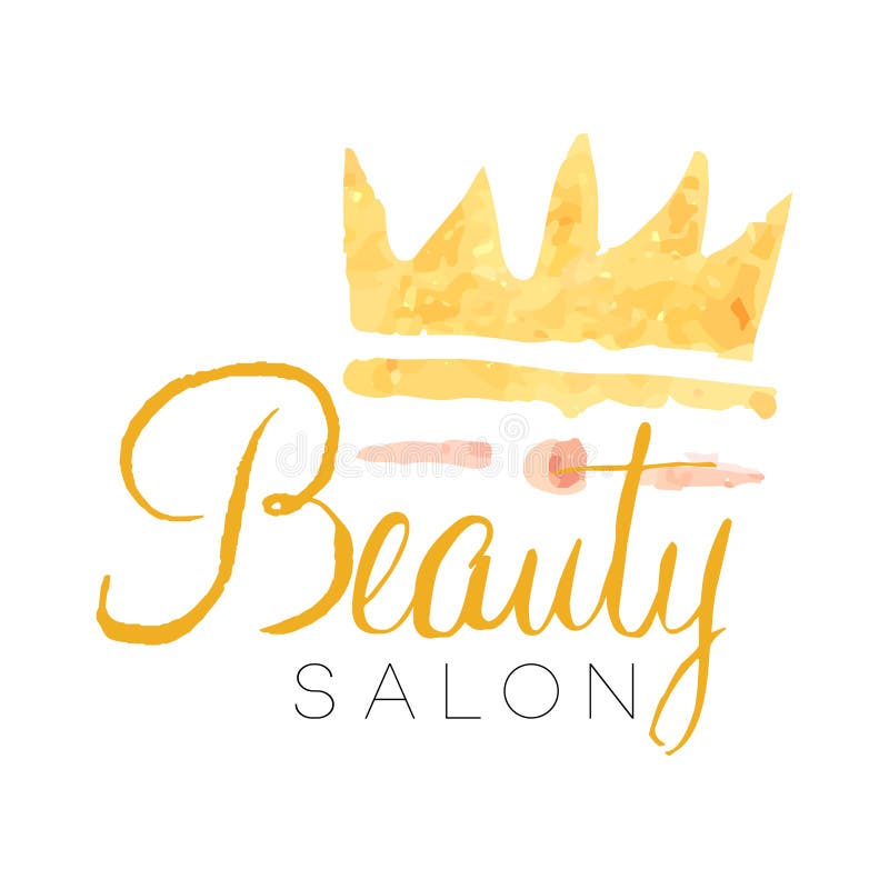 Beauty salon delicate golden logo design with crown. Textured label with gentle colors. Feminine vector emblem. vector illustration Beauty salon delicate golden logo design with crown. Textured label with gentle colors. Feminine vector emblem. vector illustration