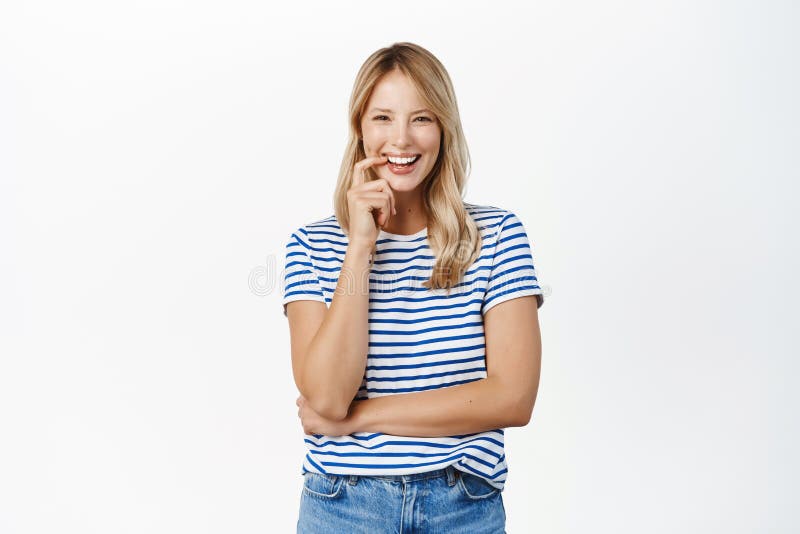 Beauty and Skin Care. Attractive Blond Woman with White Smile Laughing ...