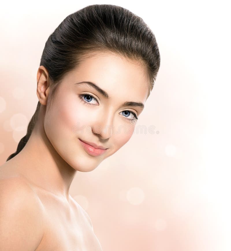 Spa girl. Natural beauty teen model girl face closeup