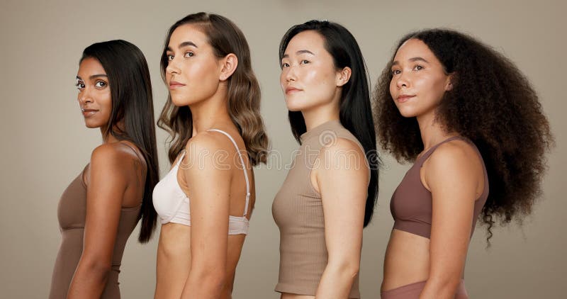 Diversity Women, Celebration and Body Portrait of Friends Group Together  for Inclusion, Beauty and Power. Underwear Stock Image - Image of clean,  healthy: 268314785